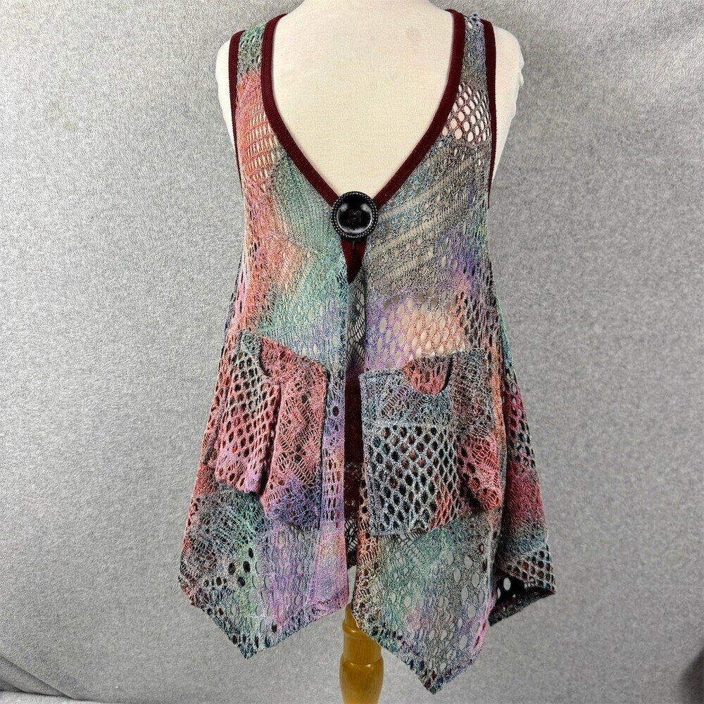 Trinianaity Vest Womens Size S Multicolor Crochet Lace Longline Pockets